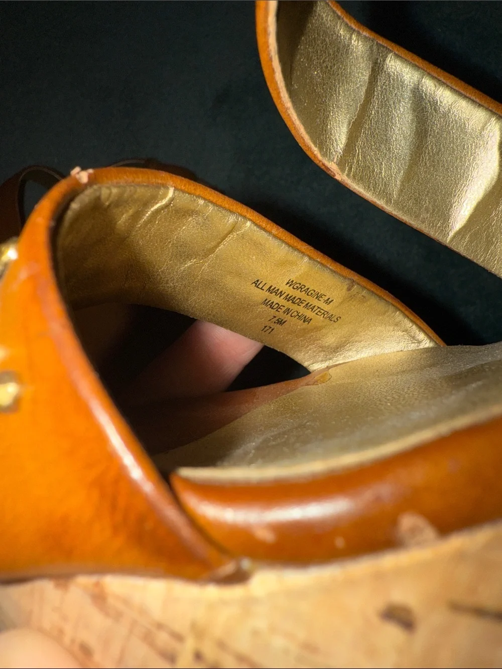 Guess Brown Leather Studded Block Heel wedge - size 7.5